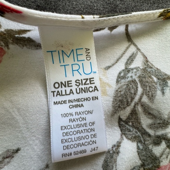 Time and Tru White Multicolor Floral Short Sleeve Tie Hi Low Hem Duster Size M - Picture 8 of 11